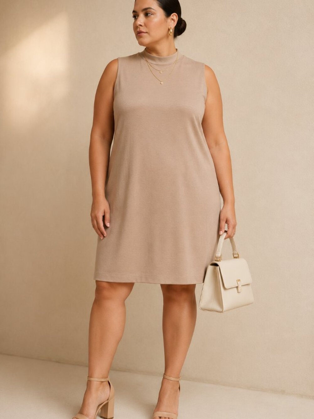 Ann Taylor Mock Neck Shift Dress Tan Beige Size 18 NWT Summer 2023